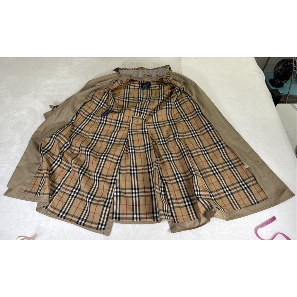 Vintage Burberry Women's Size 4 Long Khaki Nova Check Trench Coat 80s Union Made - Picture 2 of 15